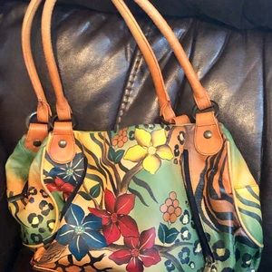 ANNA Anuschka Ruched Large Satchel-Safari/Floral